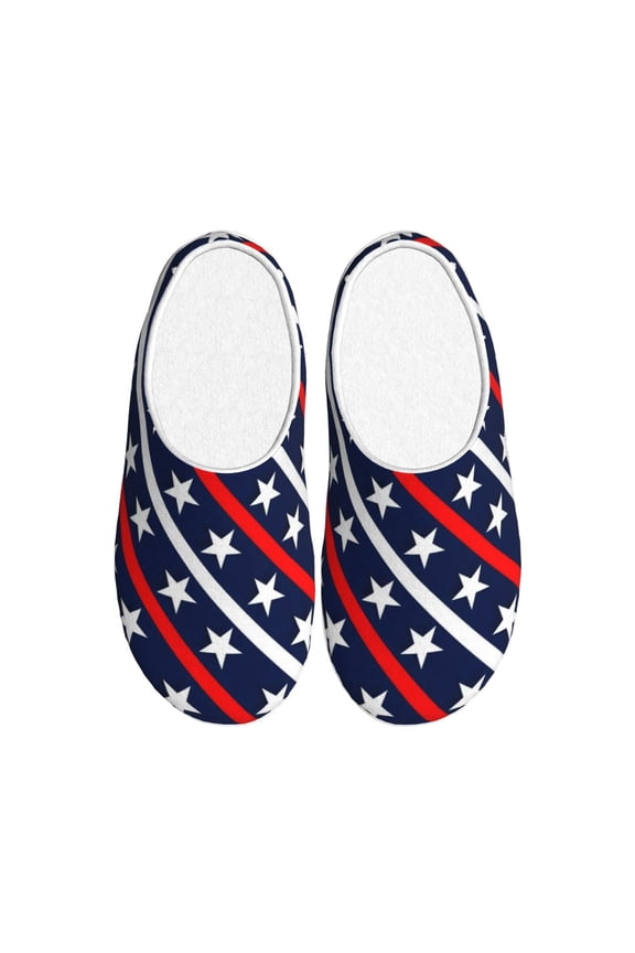 Patriotic Star Women's Men's Slippers Plush Slip-On House Slipper for Winter Indoor Soft Cushion Non-slip Fluffy Slides Slippers-39/40