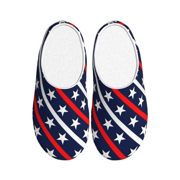 Kdxio Patriotic Star Women's Men's Slippers Plush Slip-On House Slipper for Winter Indoor Soft Cushion Non-slip Fluffy Slides Slippers-46/47