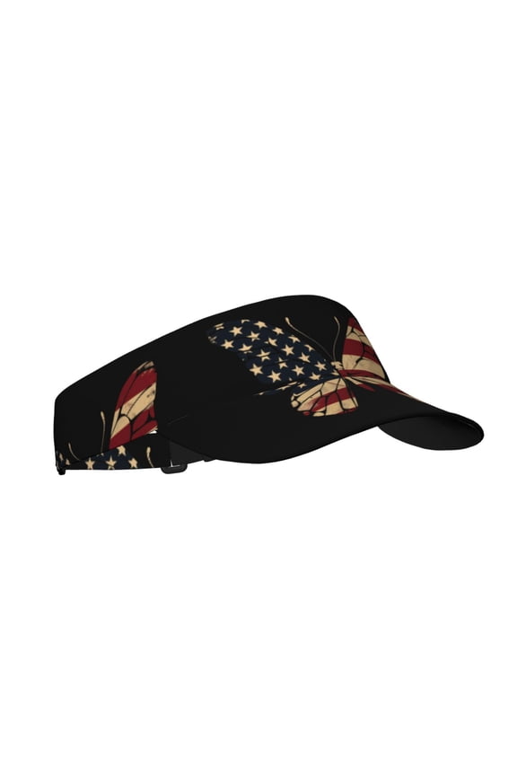 Patriotic USA Butterfly Art Print Sun Visor Hat Golf Visor Adjustable Velcro Outdoor Sports Cap for Men Women