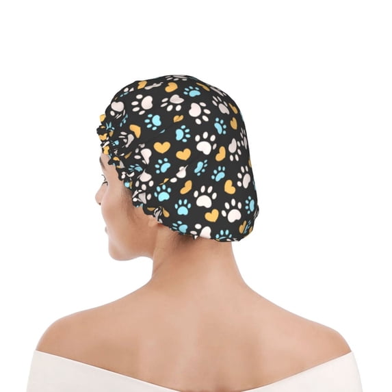 Kdxio Paw Animal Print Shower Cap for Women,Elastic and Reusable,Double Waterproof Layers Bathing Hat