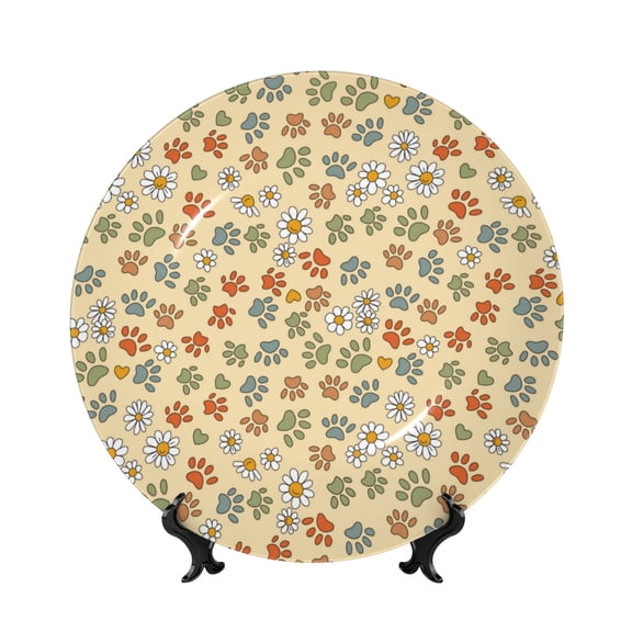 Kdxio Paw In Groovy Style Bone China Decorative Plate Ceramic Decorative Plate for Home Office Wall Stand Decorative Plates for Home Bedroom-6in