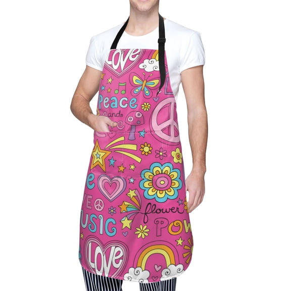 Kdxio Peace Love and Dove Flower Power Apron with Pockets Adjustable Kitchen Aprons for Men Women Waterproof Aprons for Cooking,Drawing,Crafting, Baking Household Cleaning