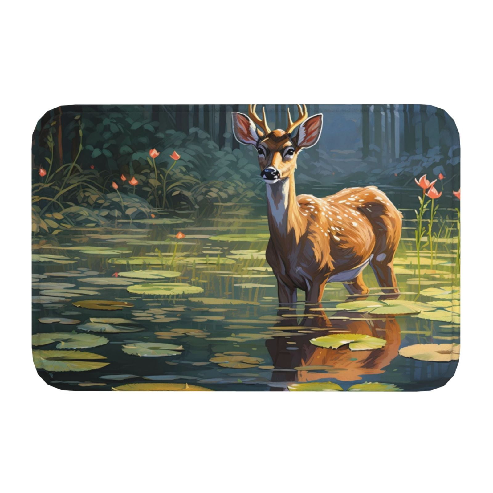 Kdxio Peaceful Deer Lily Pond,16" x 24", NonSlip Front Door Mats