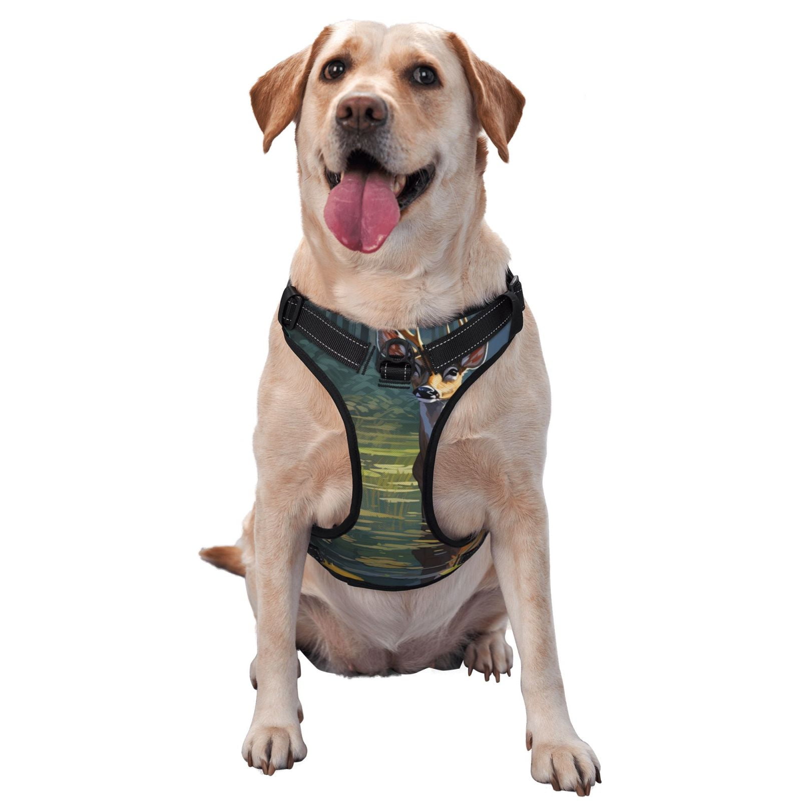 Kdxio Peaceful Deer Lily Pond Print No Pull Dog Harness Adjustable Reflective Oxford Easy Control Medium Large Dog Harness for Training and Everyday-
