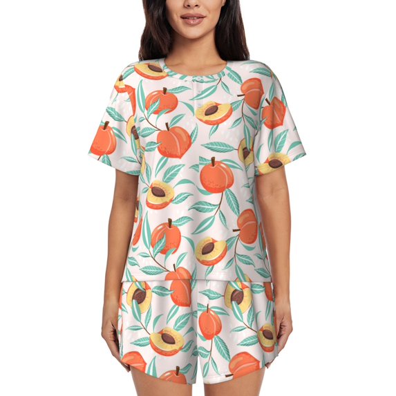 Kdxio Peach Print Pajamas Sets for Women Short-Sleeved Pjs with Lounge Shorts Two Piece Sleepwear S-4XL