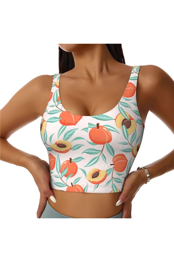 Peach Print Workout Crop Tank Top for Women Racerback Yoga Tank Tops Athletic Sports Shirts Exercise Undershirts