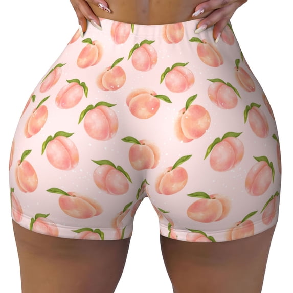 Kdxio Peach With Leaves Print Workout Shorts for Women Seamless Soft Smooth Gym Yoga Scrunch Active Shorts
