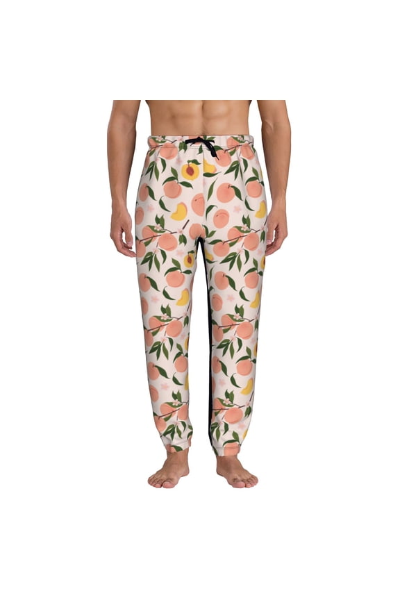 Peach With Leaves1 Pattern Joggers,Sweatpants for Men with Pockets-Small