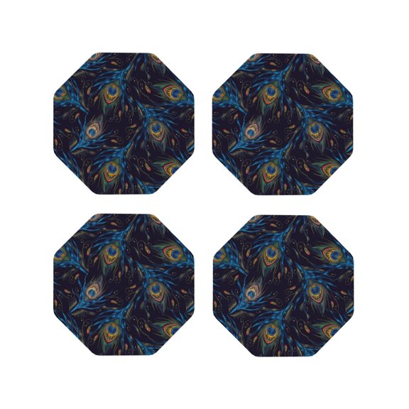Kdxio Peacock Feathers Funny Coasters,4 Pcs Leather Coasters,Housewarming Gifts,Protect Furniture from Water Marks Scratch and Damage