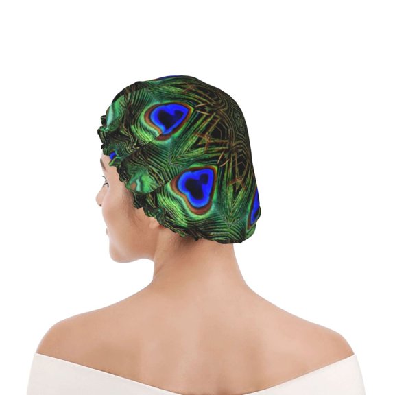 Kdxio Peacock Feathers Print Shower Cap for Women,Elastic and Reusable,Double Waterproof Layers Bathing Hat