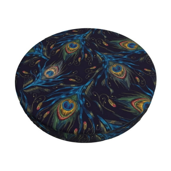 Kdxio Peacock Feathers Print Stool Covers Round,Stretch Round Bar Stool Covers Washable Bar Stool Cushion Slipcover for 12-15 Inch Chair