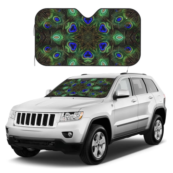 Kdxio Peacock Feathers Print Windshield Sun Shade, Foldable Sun Blocker for Car,Truck,SUV Automotive Interior Sun Protection,Reflective Shade for Front Windshield(Small)