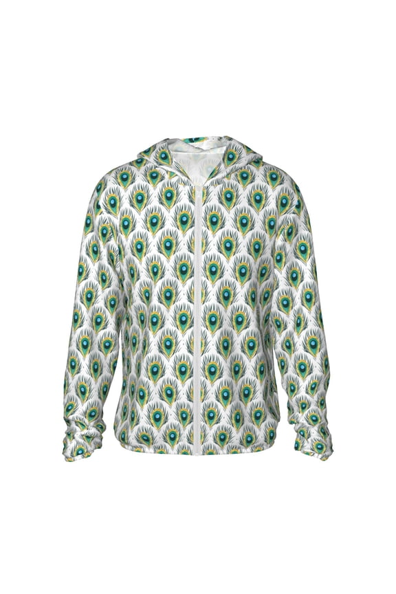 Peacock Feathers1 Print Women Men Sun Protection UPF 50+ Jackets Zip Up Long Sleeve Hoodie Hiking Lightweight with Pockets
