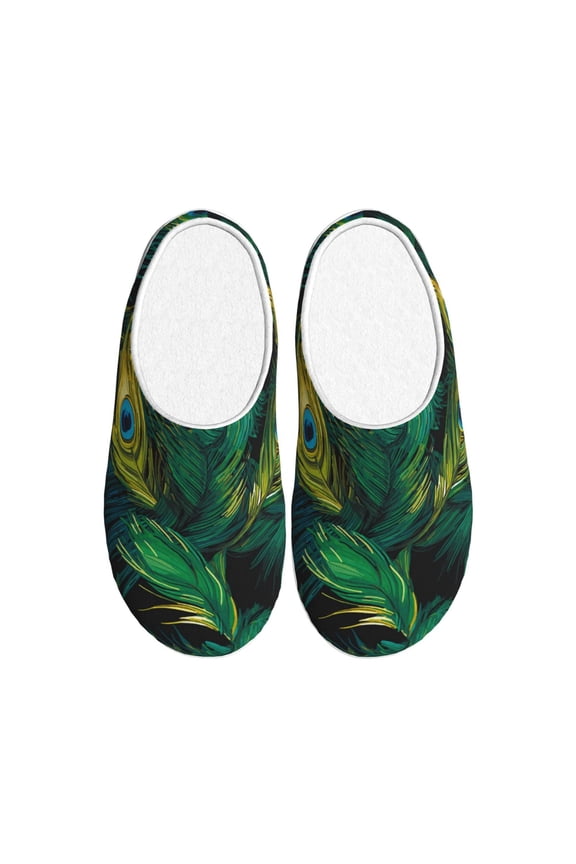 Peacock Feathers2 Women's Men's Slippers Plush Slip-On House Slipper for Winter Indoor Soft Cushion Non-slip Fluffy Slides Slippers-46/47