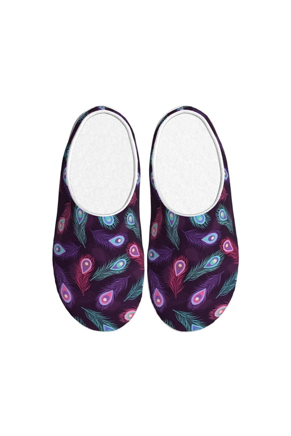 Peacock Feathers3 Women's Men's Slippers Plush Slip-On House Slipper for Winter Indoor Soft Cushion Non-slip Fluffy Slides Slippers-8