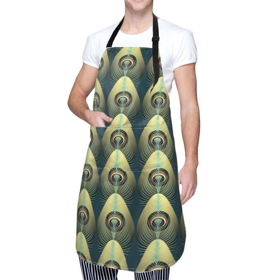 Kdxio Peacock Gold Feather Apron with Pockets Adjustable Kitchen Aprons for Men Women Waterproof Aprons for Cooking,Drawing,Crafting, Baking Household Cleaning