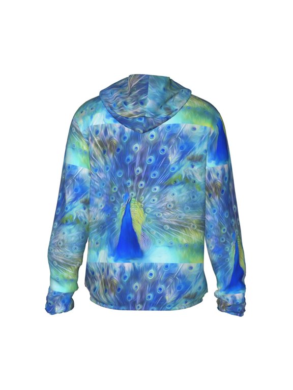 Peacock Print Women Men Sun Protection UPF 50+ Jackets Zip Up Long Sleeve Hoodie Hiking Lightweight with Pockets