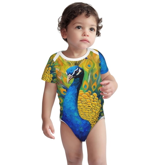 Kdxio Peacocks Pattern Unisex Baby Cotton Short Sleeve Bodysuits-12 Months