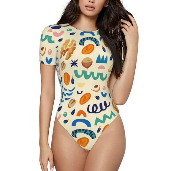 Kdxio Peanuts 8 for Women's Short-Sleeved Onesie Stylish Round Neck Pajamas Bodysuit Jumpsuit Nightwear-Medium