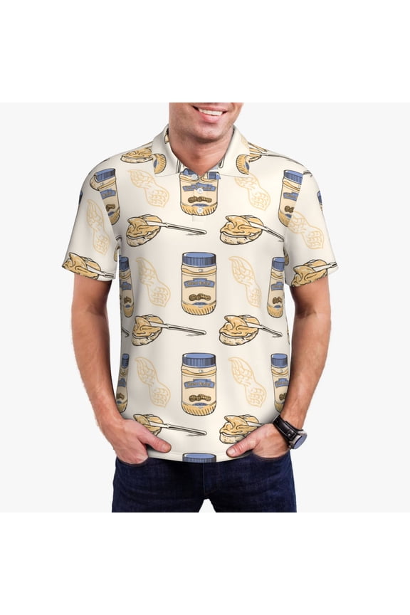 Peanuts Print Men's Short Sleeve Polo Shirt,Midweight Men's Shirt