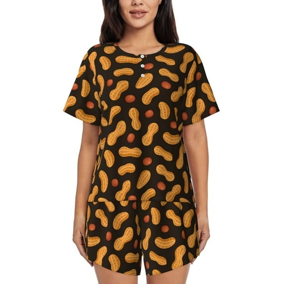 Kdxio Peanuts5 Print Pajamas Sets for Women Short-Sleeved Pjs with Lounge Shorts Two Piece Sleepwear S-4XL