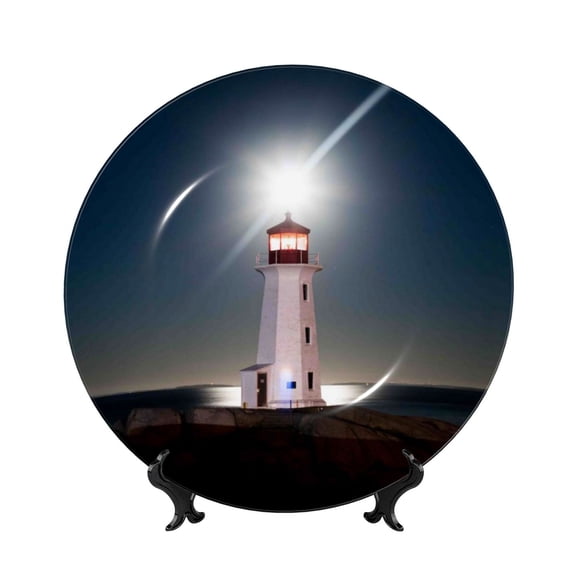 Kdxio Peggy's Cove Lighthouse Bone China Decorative Plate Ceramic Decorative Plate for Home Office Wall Stand Decorative Plates for Home Bedroom-10in