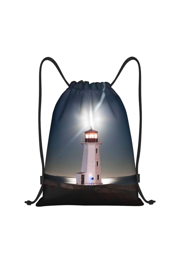 Peggy's Cove Lighthouse Print Drawstring Backpack Bag,Waterproof Draw String Back Sack, Gym Drawstring Bags Swim Bag For Unisex