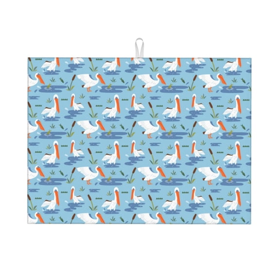 Kdxio Pelican Reed And Fish for Dish Drying Mat,24*18 inch Absorbent Dish Drainer Kitchen Counter,Large Size Dish Drying Pad for Countertops,Draining Racks