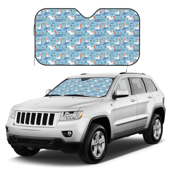 Kdxio Pelican Reed And Fish Print Windshield Sun Shade, Foldable Sun Blocker for Car,Truck,SUV Automotive Interior Sun Protection,Reflective Shade for Front Windshield(Small)