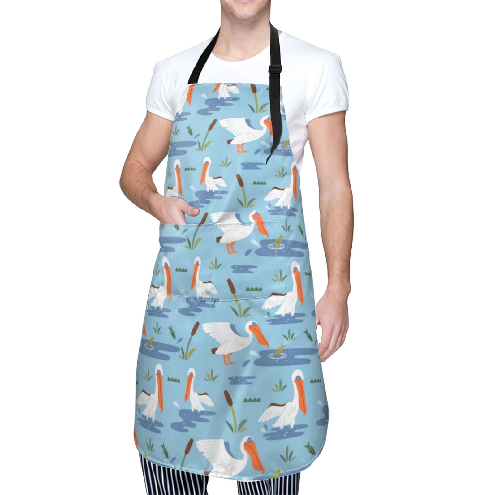 Kdxio Pelican Reed And Fish Apron with Pockets Adjustable Kitchen Aprons for Men Women Waterproof Aprons for Cooking,Drawing,Crafting, Baking Household Cleaning