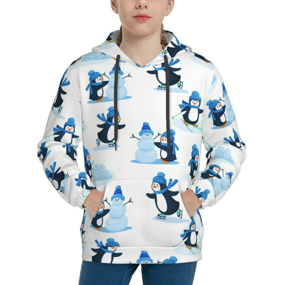Kdxio Penguin Winter Fun Pattern Boys Athletic Unisex Boys Girls Hoodie with Pocket Sweatshirts-Medium