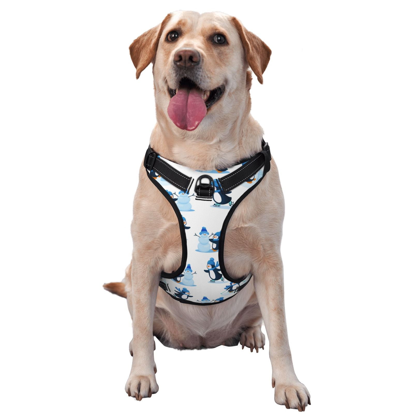 Kdxio Penguin Winter Fun Print No Pull Dog Harness Adjustable Reflective Oxford Easy Control Medium Large Dog Harness for Training and Everyday-Large