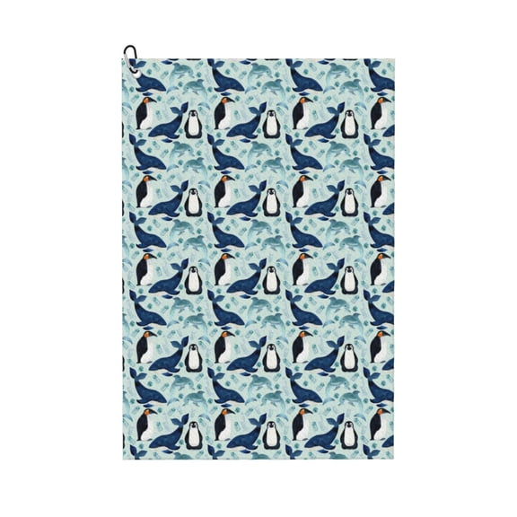 Kdxio Penguins Dolphins Whales Pattern Golf Towel (24" X 16") with Carabiner Clip - The Convenient Golf Cleaning Towel