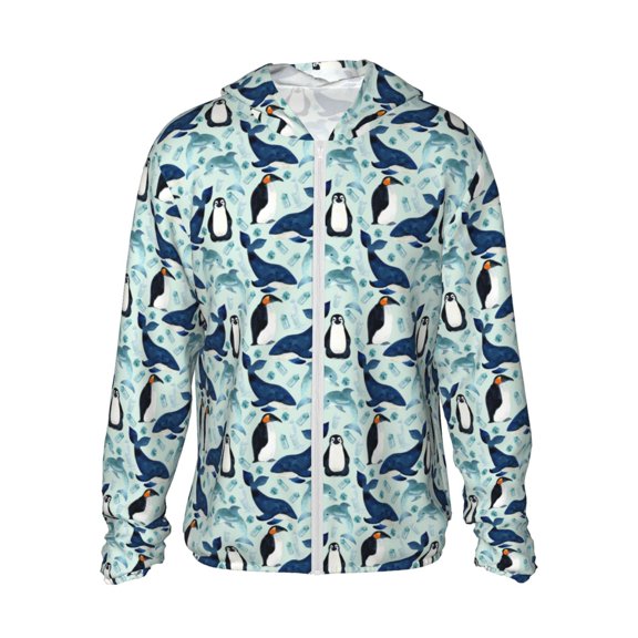 Kdxio Penguins Dolphins Whales Print Women Men Sun Protection UPF 50+ Jackets Zip Up Long Sleeve Hoodie Hiking Lightweight with Pockets