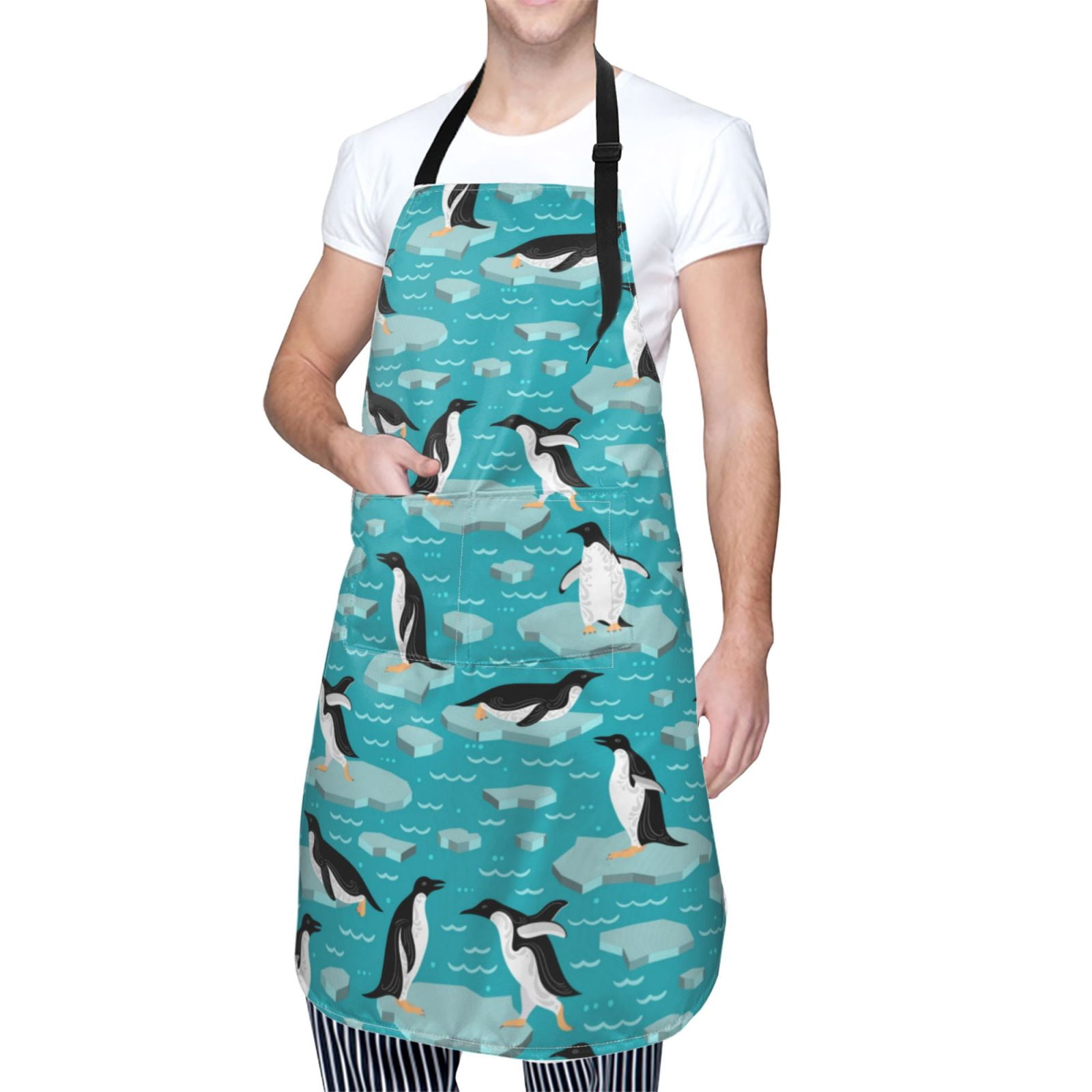 Kdxio Penguins On The Ice In The Sea Apron with Pockets Adjustable Kitchen Aprons for Men Women Waterproof Aprons for Cooking,Drawing,Crafting, Baking Household Cleaning