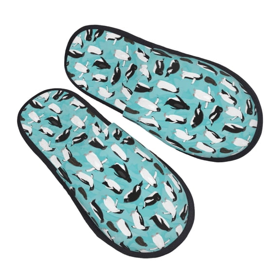 Kdxio Penguins Pattern Slippers for Women Memory Foam Fuzzy House Slippers Bedroom Non-slip Warm Womens Slippers