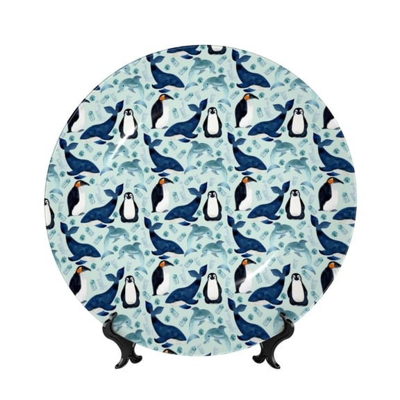Kdxio Penguins Whales Bone China Decorative Plate Ceramic Decorative Plate for Home Office Wall Stand Decorative Plates for Home Bedroom-10in
