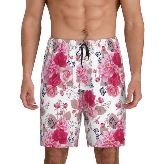 Kdxio Peonies And Roses Print Mens Sleep Shorts Bottoms Soft Comfy Pajama Wear Pants with Drawstring Pockets