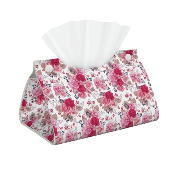 Kdxio Peonies And Roses Print Tissue Box Cover,Modern PU Leather Rectangular Tissue Box Holder for Bathroom Living Room Bedroom Office Desk Car Home
