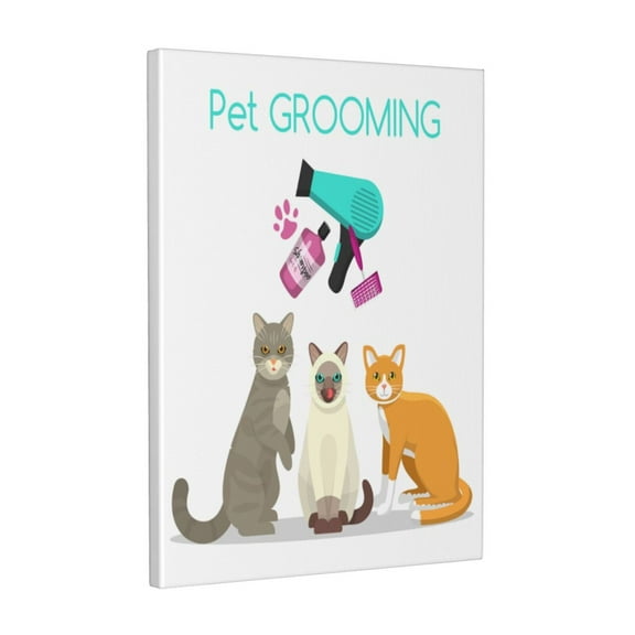 Kdxio Pet Care Grooming Pattern Canvas Wall Art 12x16 Inches - Waterproof HD Print Solid Wood Frame for Living Room & Bathroom,Vertical