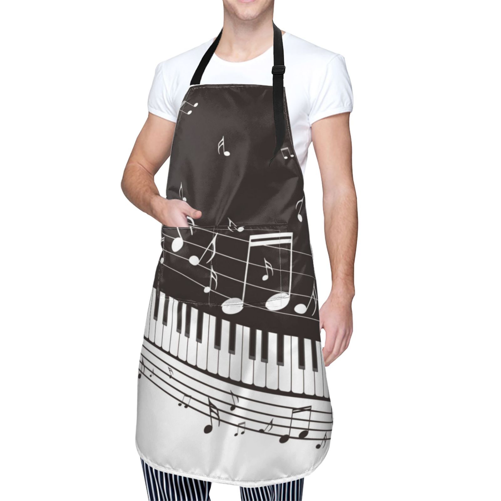 Kdxio Piano Keys With Musical Notes Apron with Pockets Adjustable Kitchen Aprons for Men Women Waterproof Aprons for Cooking,Drawing,Crafting, Baking Household Cleaning