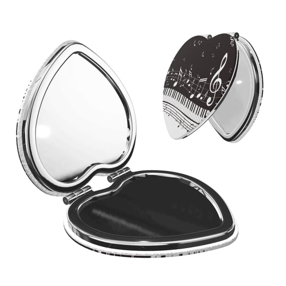 Kdxio Piano Keys With Musical Notes Pocket Mirror, 1X/2X Travel Makeup Mirror 2-Sided Folding Small Mirror Portable Double-Sided Magnifying Cosmetic Mirror for Gift-Heart Shape