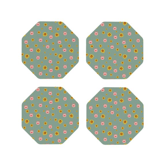 Kdxio Pig Face With Sunflower Funny Coasters,4 Pcs Leather Coasters,Housewarming Gifts,Protect Furniture from Water Marks Scratch and Damage