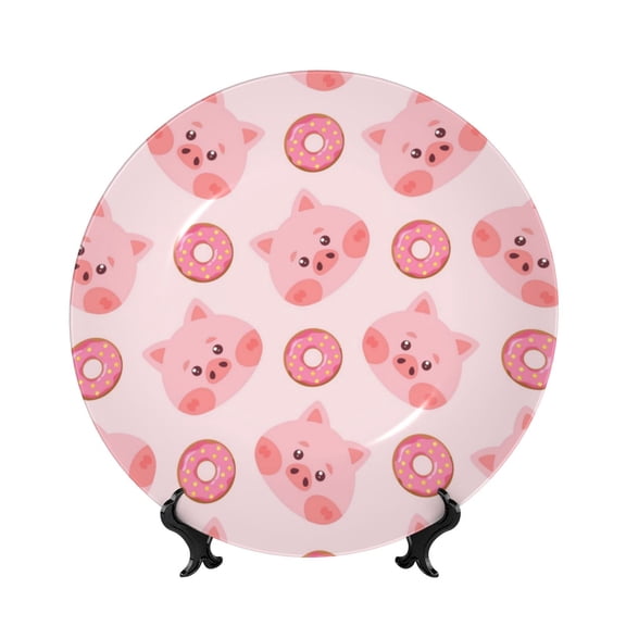 Kdxio Pigs Head And Donuts Bone China Decorative Plate Ceramic Decorative Plate for Home Office Wall Stand Decorative Plates for Home Bedroom-10in