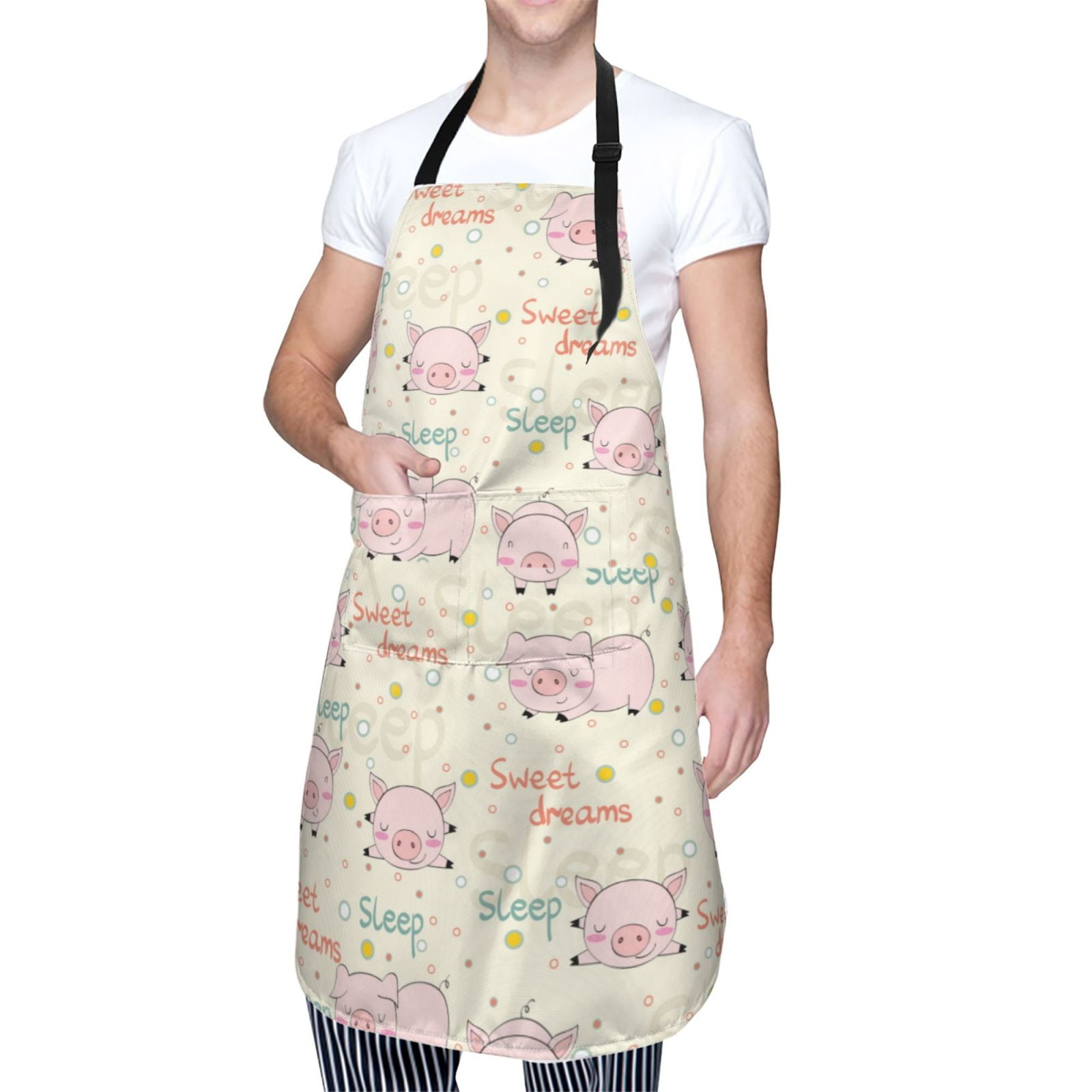 Kdxio Pigs Sleep Apron with Pockets Adjustable Kitchen Aprons for Men Women Waterproof Aprons for Cooking,Drawing,Crafting, Baking Household Cleaning