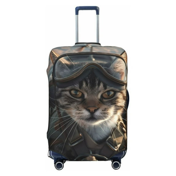 Kdxio Pilot Cat In Vintage Plane Pattern Luggage Cover for Travel,Elastic and Durable,Fits 18-32 Inch,Anti-Scratch Suitcase Protector-No luggage included