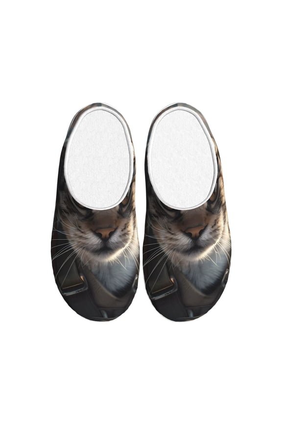 Pilot Cat In Vintage Plane Women's Men's Slippers Plush Slip-On House Slipper for Winter Indoor Soft Cushion Non-slip Fluffy Slides Slippers-8