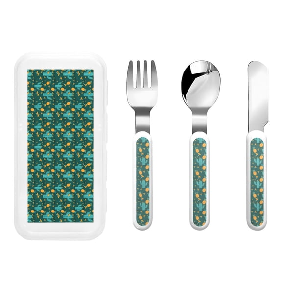 Kdxio Pineapple And Cactus Toddler Utensils Set - Kids Silverware Set, Set Kids Utensils Set with Case for Preschooler Children
