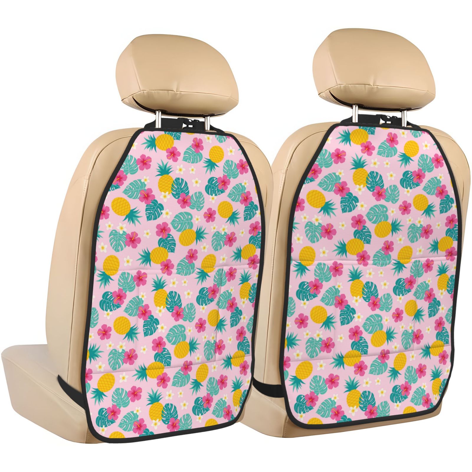 Kdxio Pineapple And Leaves Print 2 Pack Car Kick Mat Seat Cover Back Protector Mat with Pockets for Organizer Backseat Protector and Storage Anti Kick Pad for Vehicles