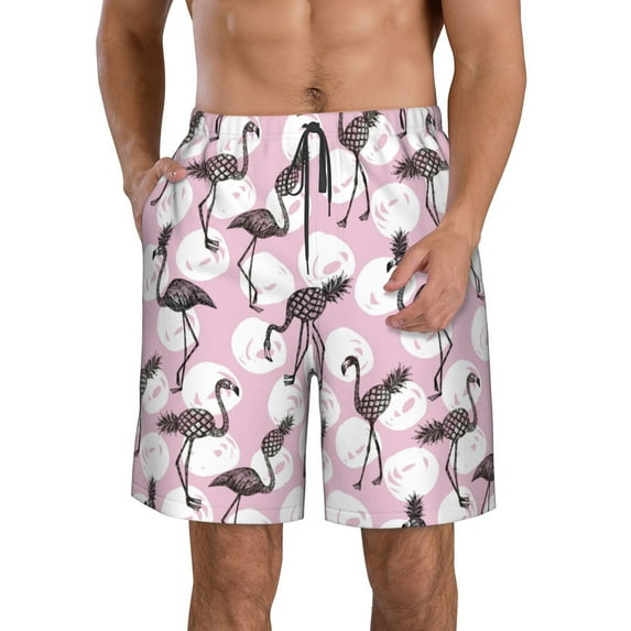 Kdxio Pineapple Flamingo Pattern Mens Casual Shorts - Drawstring Summer Beach Sports Shorts for Men